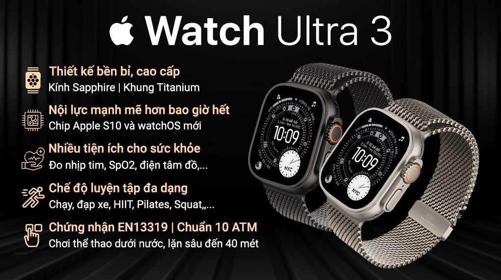Apple What Ultra 3 GPS + cellular 49mm viền titanium dây Milan